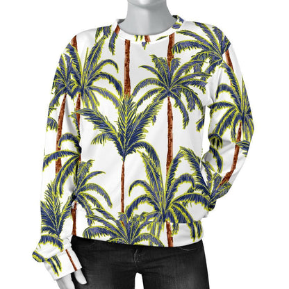 Vintage Palm Tree Beach Pattern Print Women's Crewneck Sweatshirt GearFrost