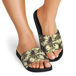 Vintage Palm Tree Pattern Print Black Slide Sandals