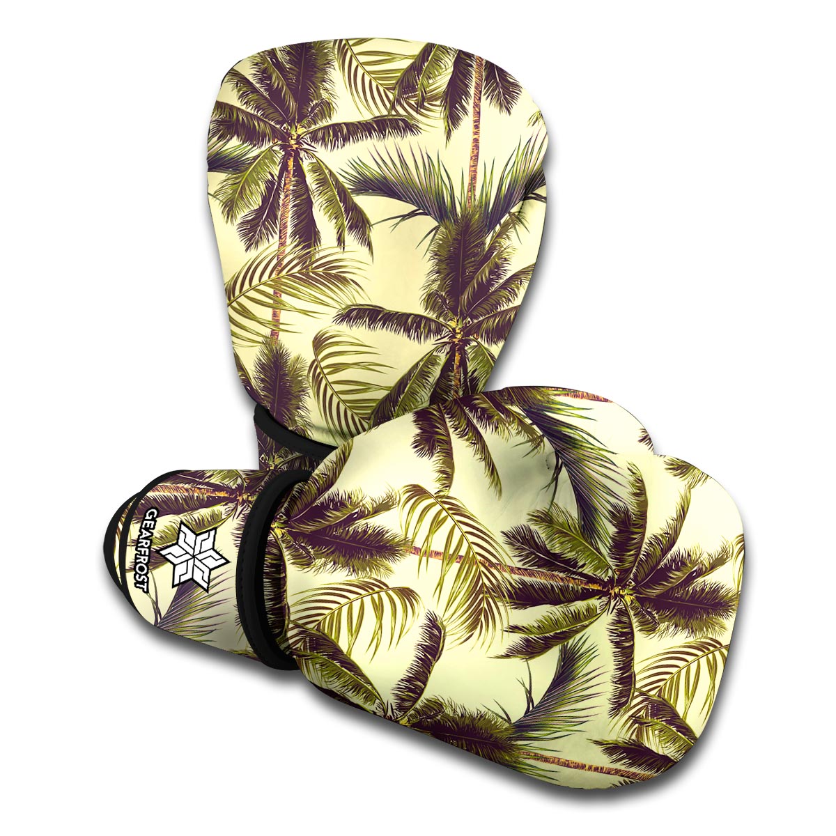 Vintage Palm Tree Pattern Print Boxing Gloves