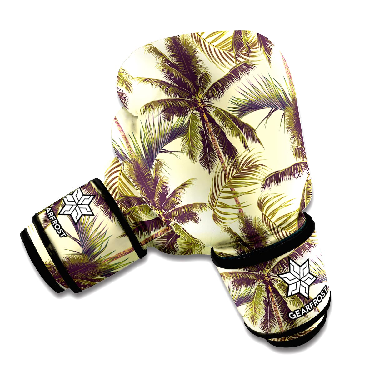 Vintage Palm Tree Pattern Print Boxing Gloves