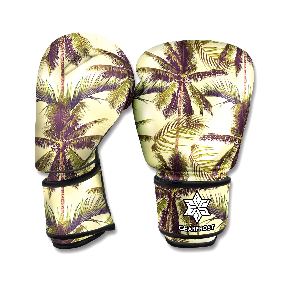 Vintage Palm Tree Pattern Print Boxing Gloves