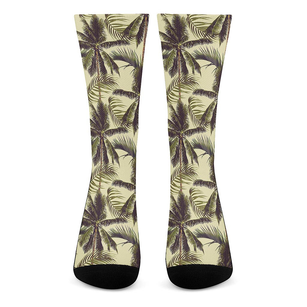 Vintage Palm Tree Pattern Print Crew Socks