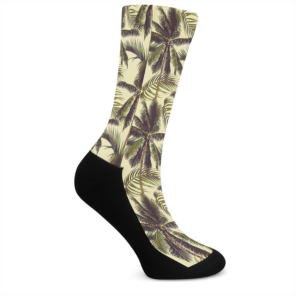 Vintage Palm Tree Pattern Print Crew Socks