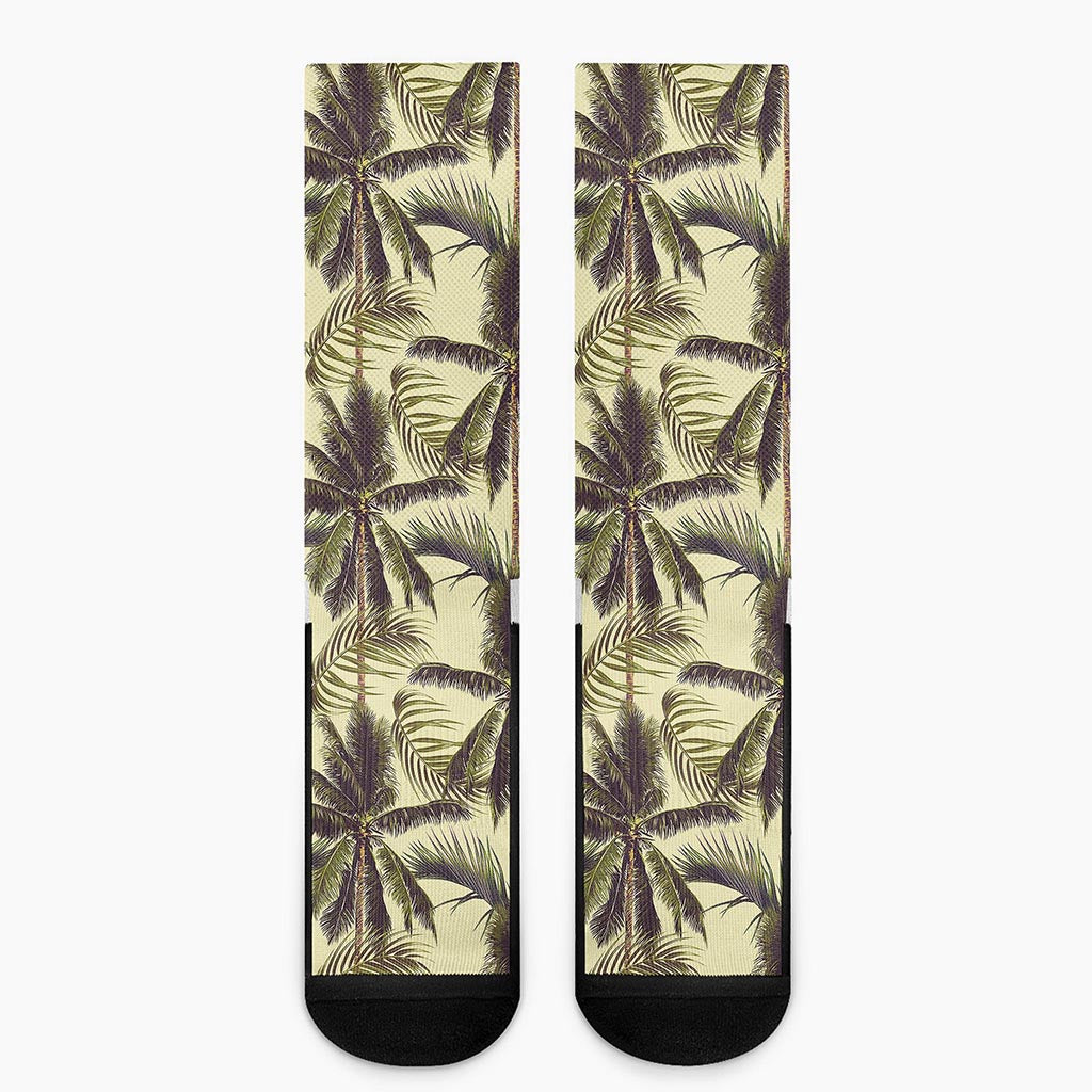 Vintage Palm Tree Pattern Print Crew Socks