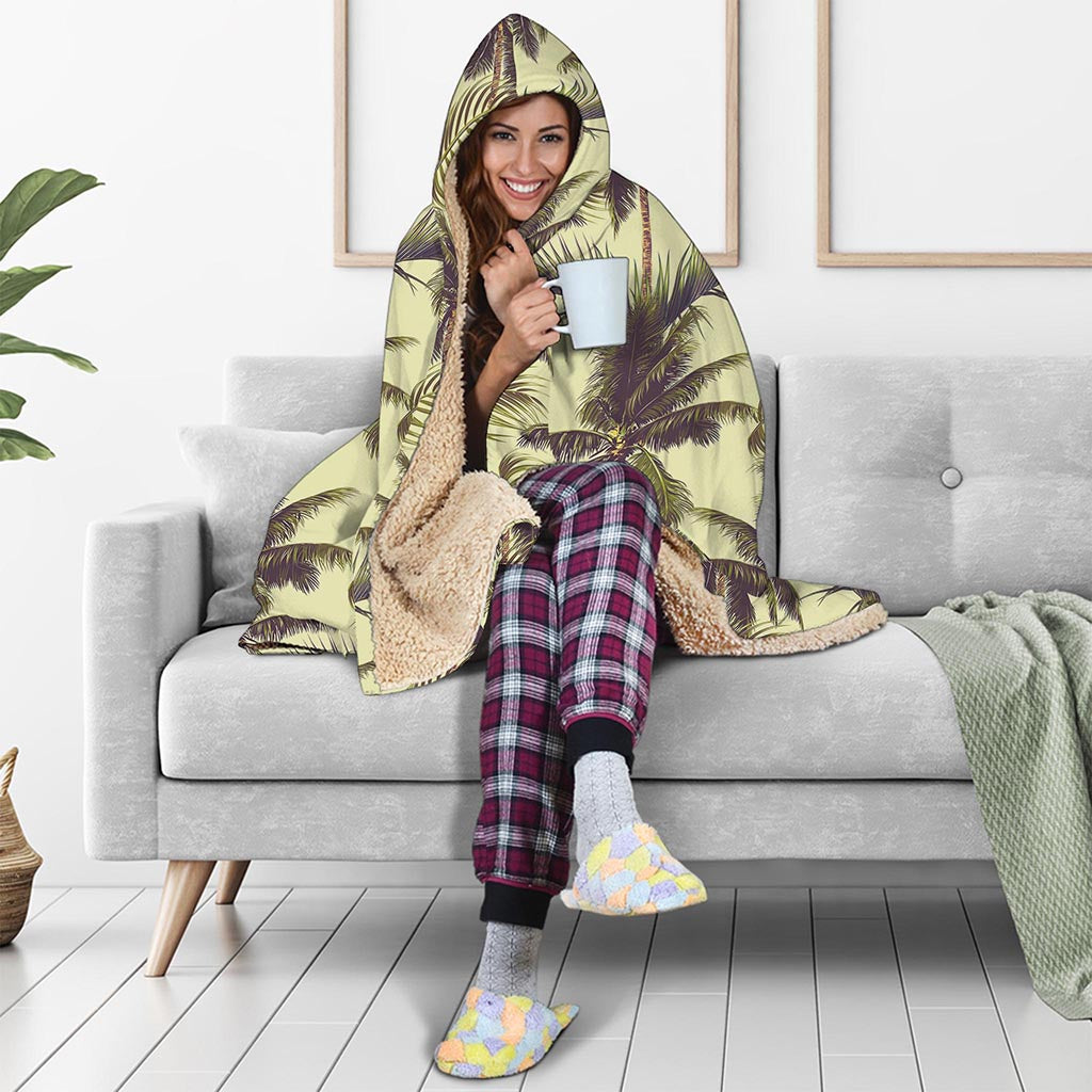 Vintage Palm Tree Pattern Print Hooded Blanket