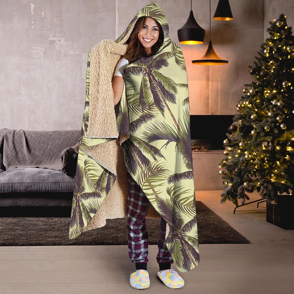 Vintage Palm Tree Pattern Print Hooded Blanket