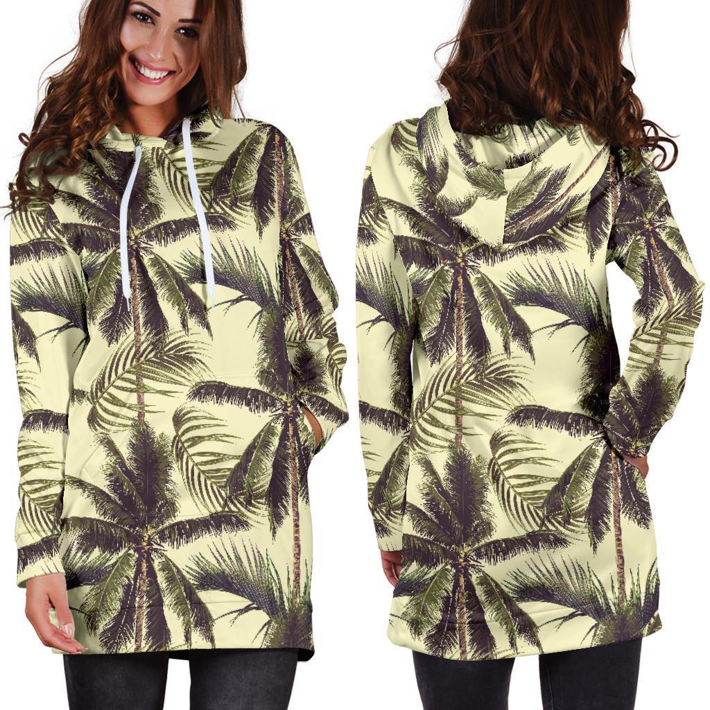 Vintage Palm Tree Pattern Print Hoodie Dress GearFrost