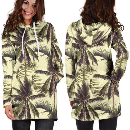 Vintage Palm Tree Pattern Print Hoodie Dress GearFrost