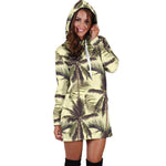 Vintage Palm Tree Pattern Print Hoodie Dress GearFrost