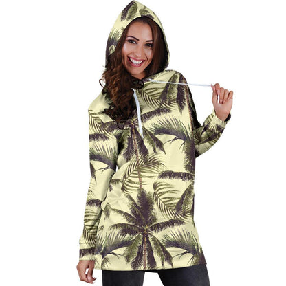 Vintage Palm Tree Pattern Print Hoodie Dress GearFrost