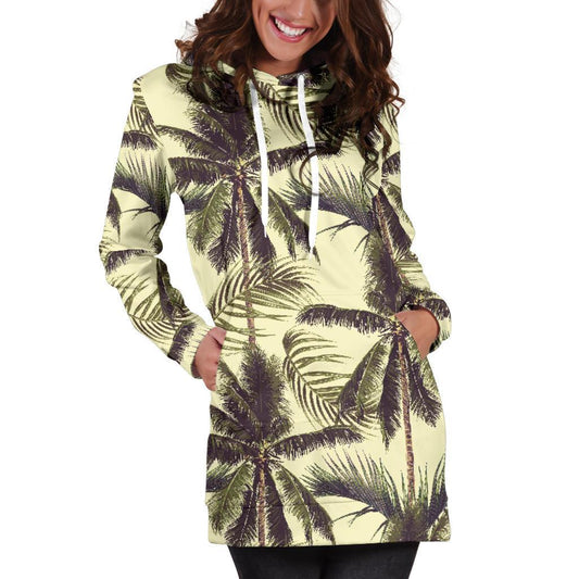 Vintage Palm Tree Pattern Print Hoodie Dress GearFrost