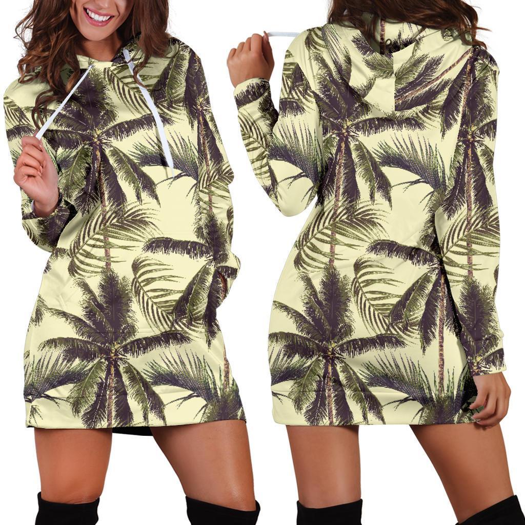 Vintage Palm Tree Pattern Print Hoodie Dress GearFrost
