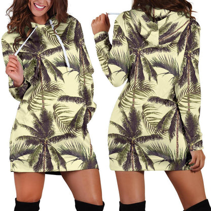 Vintage Palm Tree Pattern Print Hoodie Dress GearFrost