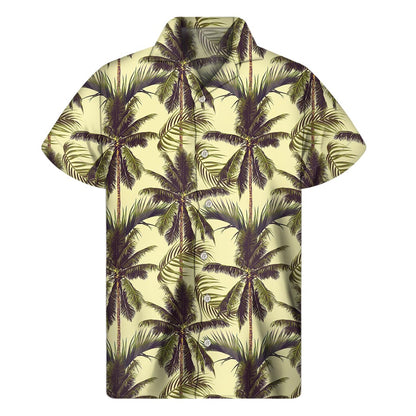 Vintage Palm Tree Pattern Print Men's Short Sleeve Shirt