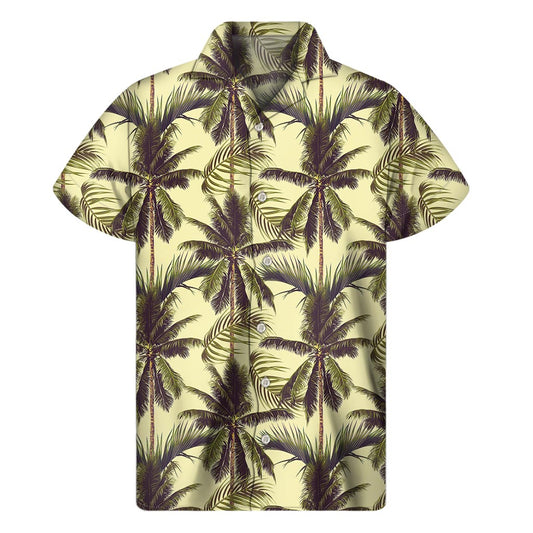 Vintage Palm Tree Pattern Print Men's Short Sleeve Shirt