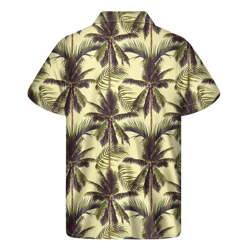 Vintage Palm Tree Pattern Print Men's Short Sleeve Shirt
