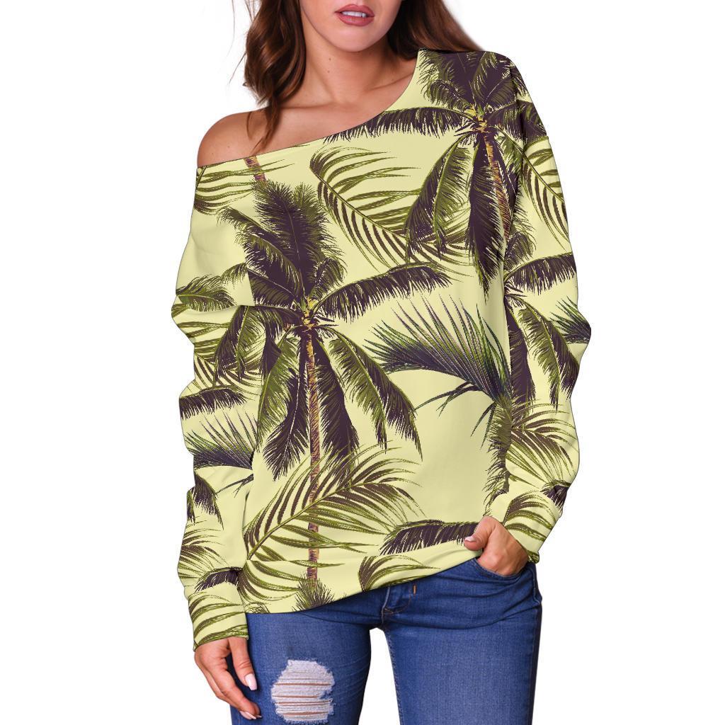 Vintage Palm Tree Pattern Print Off Shoulder Sweatshirt GearFrost