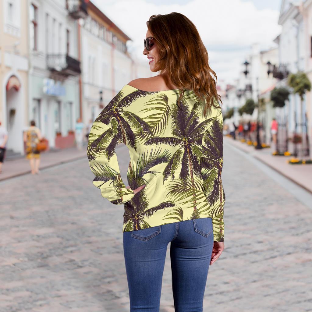 Vintage Palm Tree Pattern Print Off Shoulder Sweatshirt GearFrost