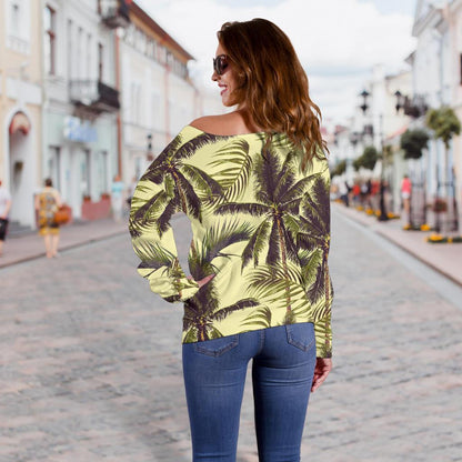 Vintage Palm Tree Pattern Print Off Shoulder Sweatshirt GearFrost