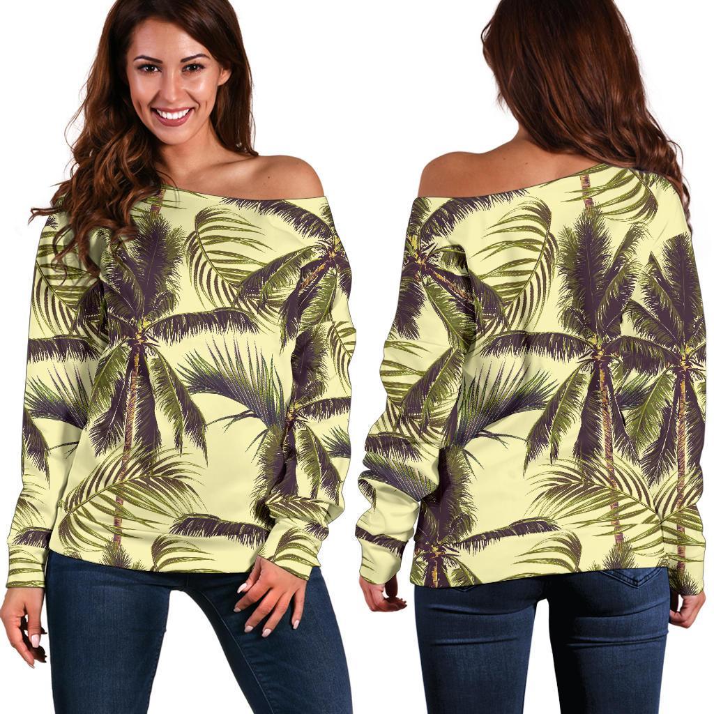 Vintage Palm Tree Pattern Print Off Shoulder Sweatshirt GearFrost
