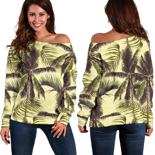 Vintage Palm Tree Pattern Print Off Shoulder Sweatshirt GearFrost