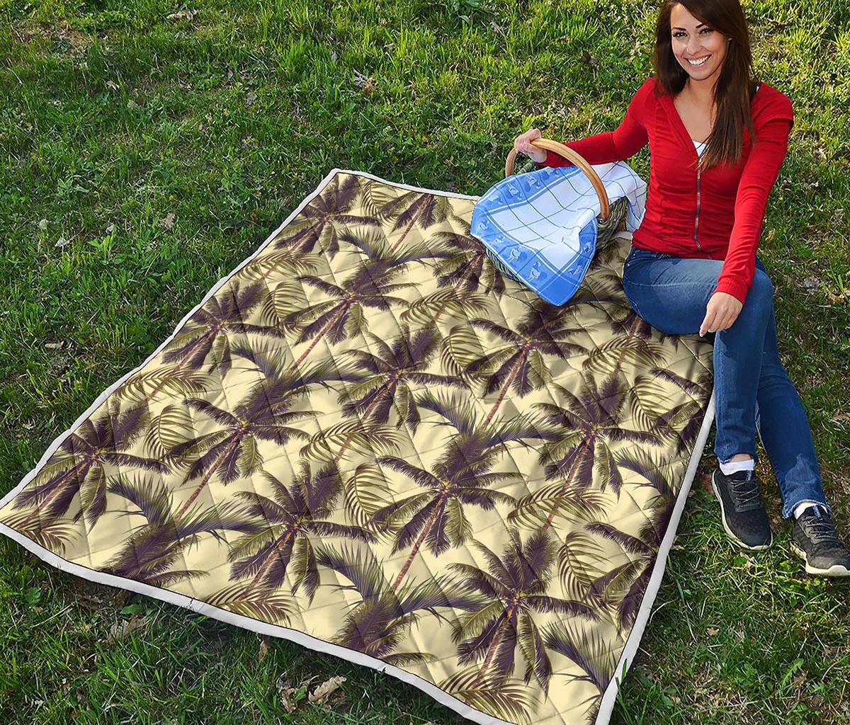 Vintage Palm Tree Pattern Print Quilt