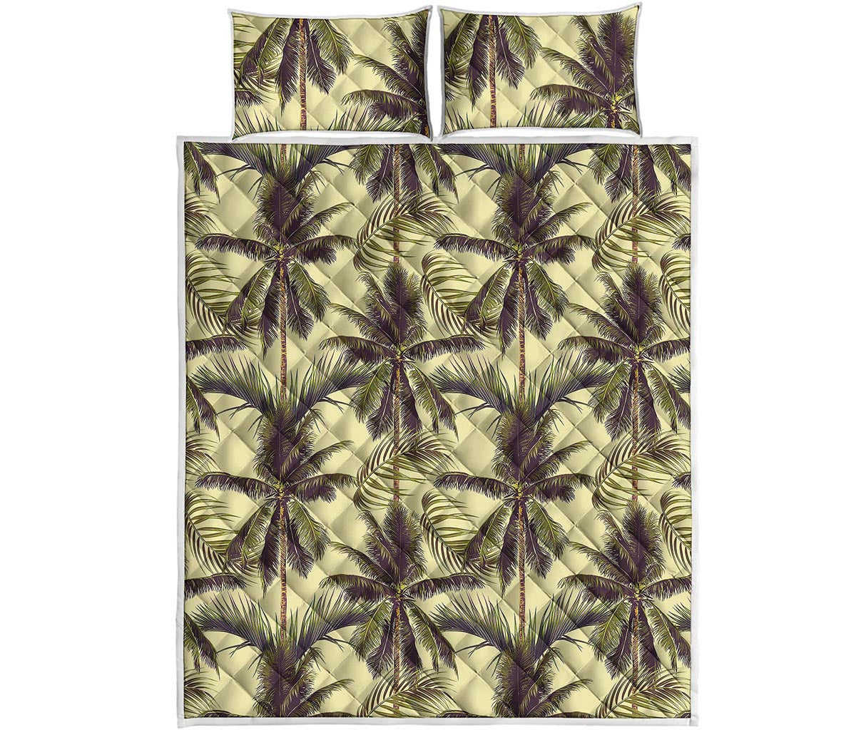 Vintage Palm Tree Pattern Print Quilt Bed Set