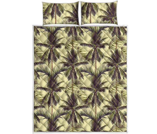 Vintage Palm Tree Pattern Print Quilt Bed Set