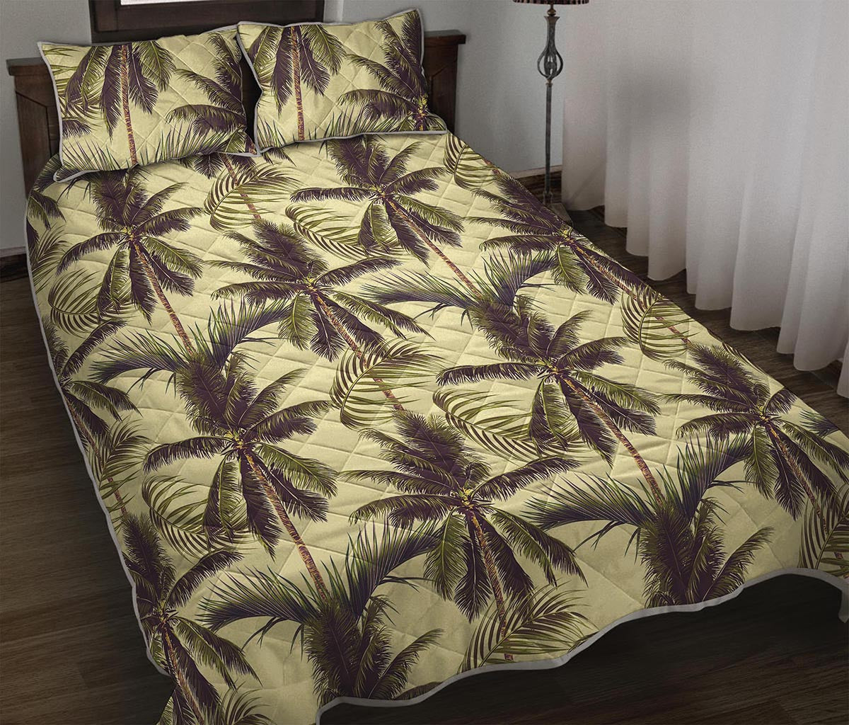 Vintage Palm Tree Pattern Print Quilt Bed Set