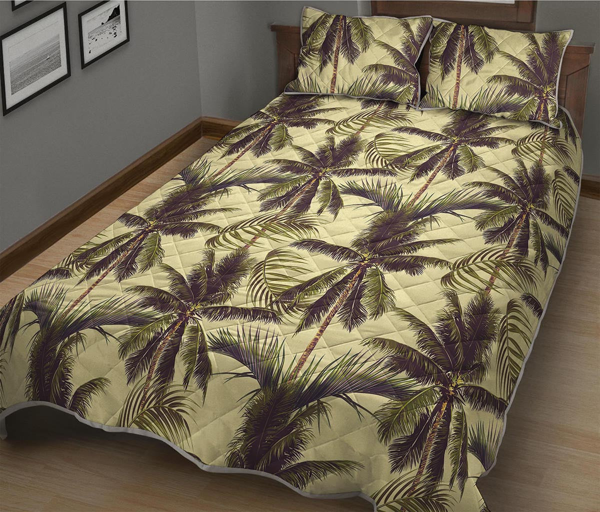 Vintage Palm Tree Pattern Print Quilt Bed Set