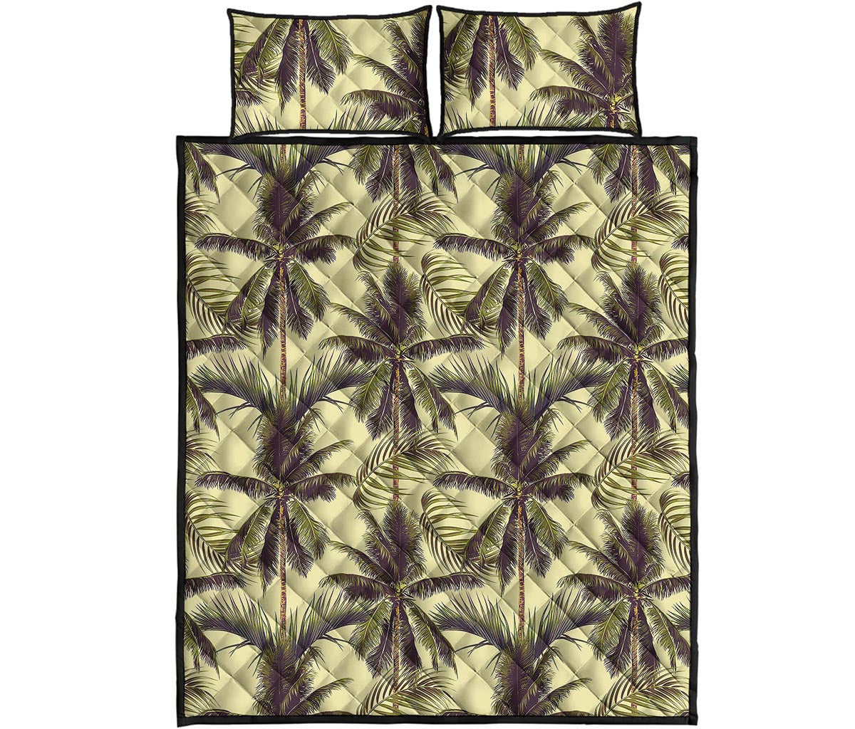 Vintage Palm Tree Pattern Print Quilt Bed Set