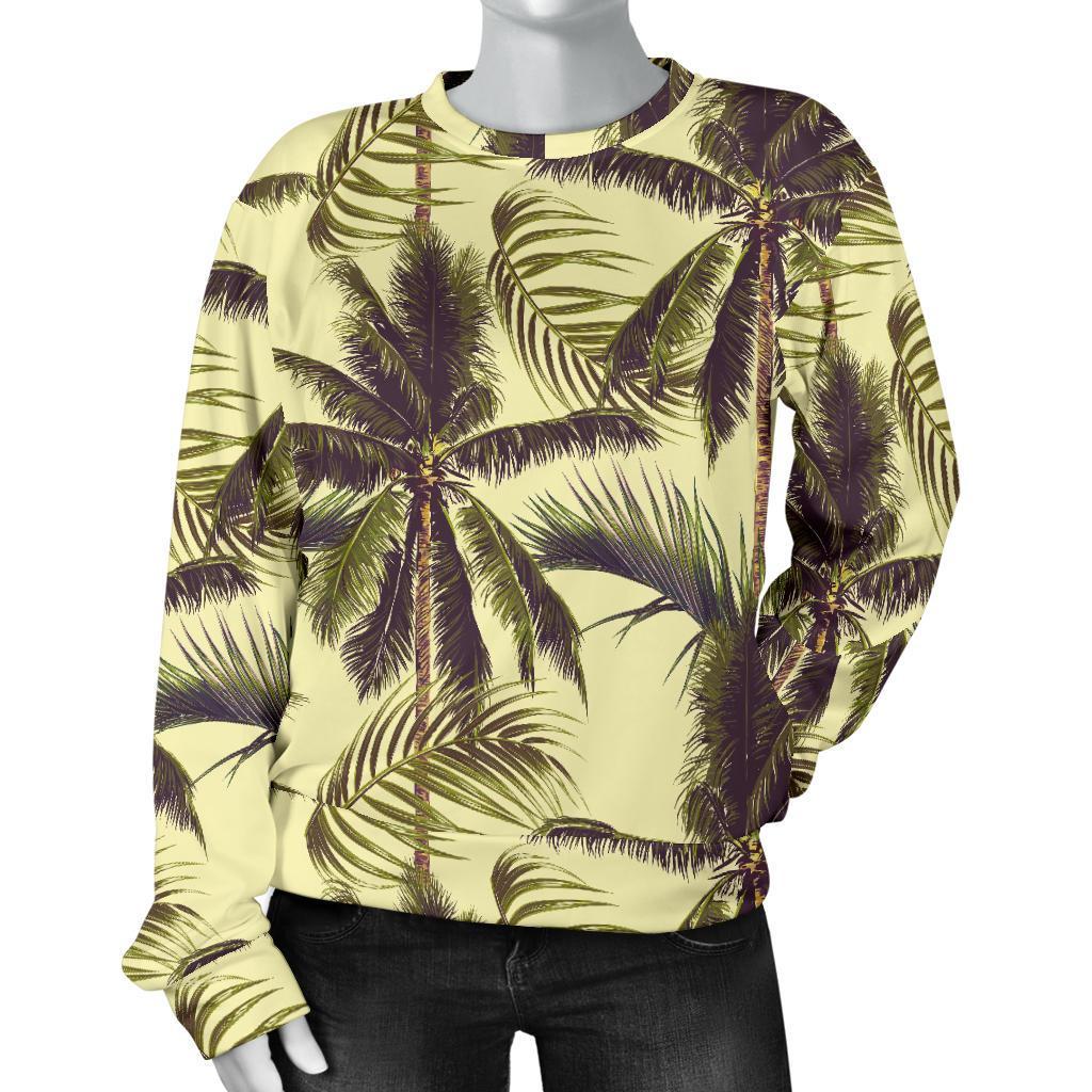 Vintage Palm Tree Pattern Print Women's Crewneck Sweatshirt GearFrost