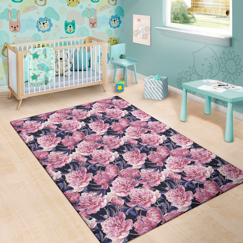 Vintage Pink Peony Floral Print Area Rug