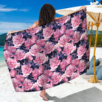 Vintage Pink Peony Floral Print Beach Sarong Wrap
