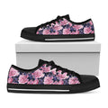 Vintage Pink Peony Floral Print Black Low Top Sneakers