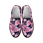 Vintage Pink Peony Floral Print Black Slip On Shoes