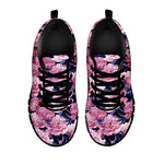 Vintage Pink Peony Floral Print Black Sneakers