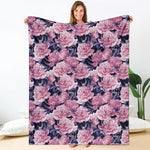 Vintage Pink Peony Floral Print Blanket