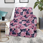 Vintage Pink Peony Floral Print Blanket