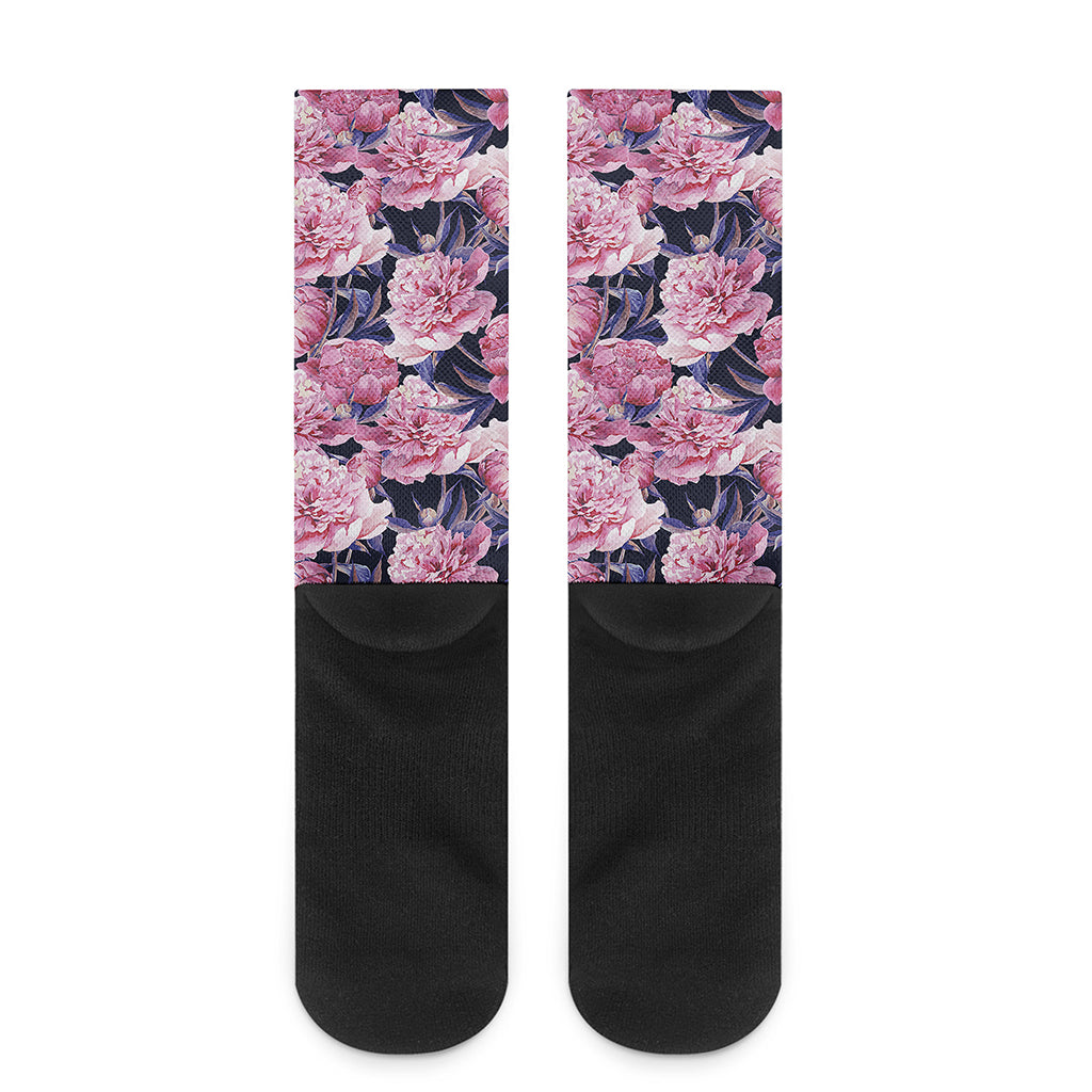 Vintage Pink Peony Floral Print Crew Socks