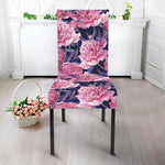 Vintage Pink Peony Floral Print Dining Chair Slipcover