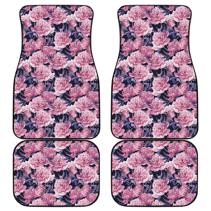 Vintage Pink Peony Floral Print Front and Back Car Floor Mats