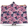 Vintage Pink Peony Floral Print Hooded Blanket
