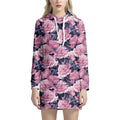 Vintage Pink Peony Floral Print Pullover Hoodie Dress
