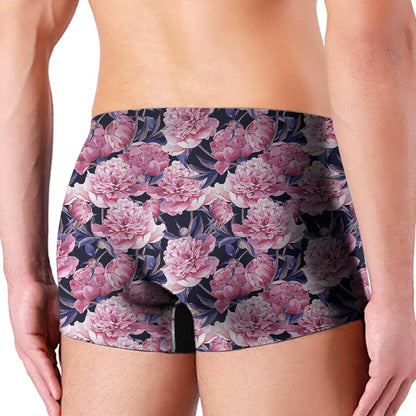 Vintage Pink Peony Floral Print Men's Boxer Briefs