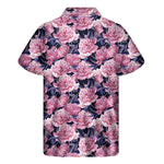 Vintage Pink Peony Floral Print Men's Short Sleeve Shirt
