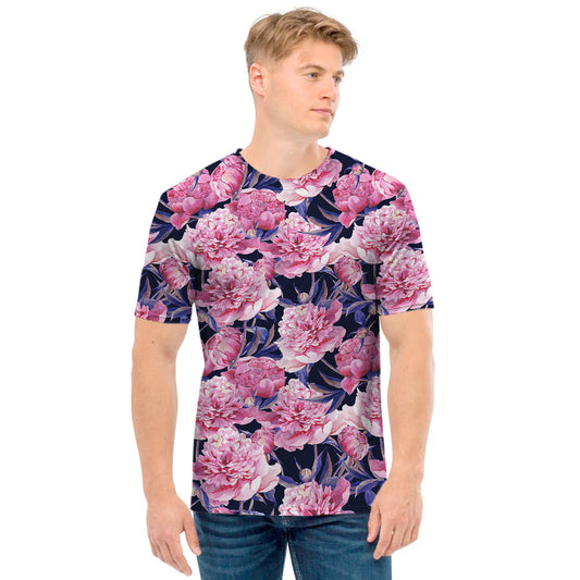 Vintage Pink Peony Floral Print Men's T-Shirt