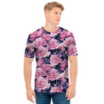 Vintage Pink Peony Floral Print Men's T-Shirt