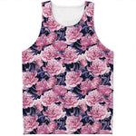 Vintage Pink Peony Floral Print Men's Tank Top