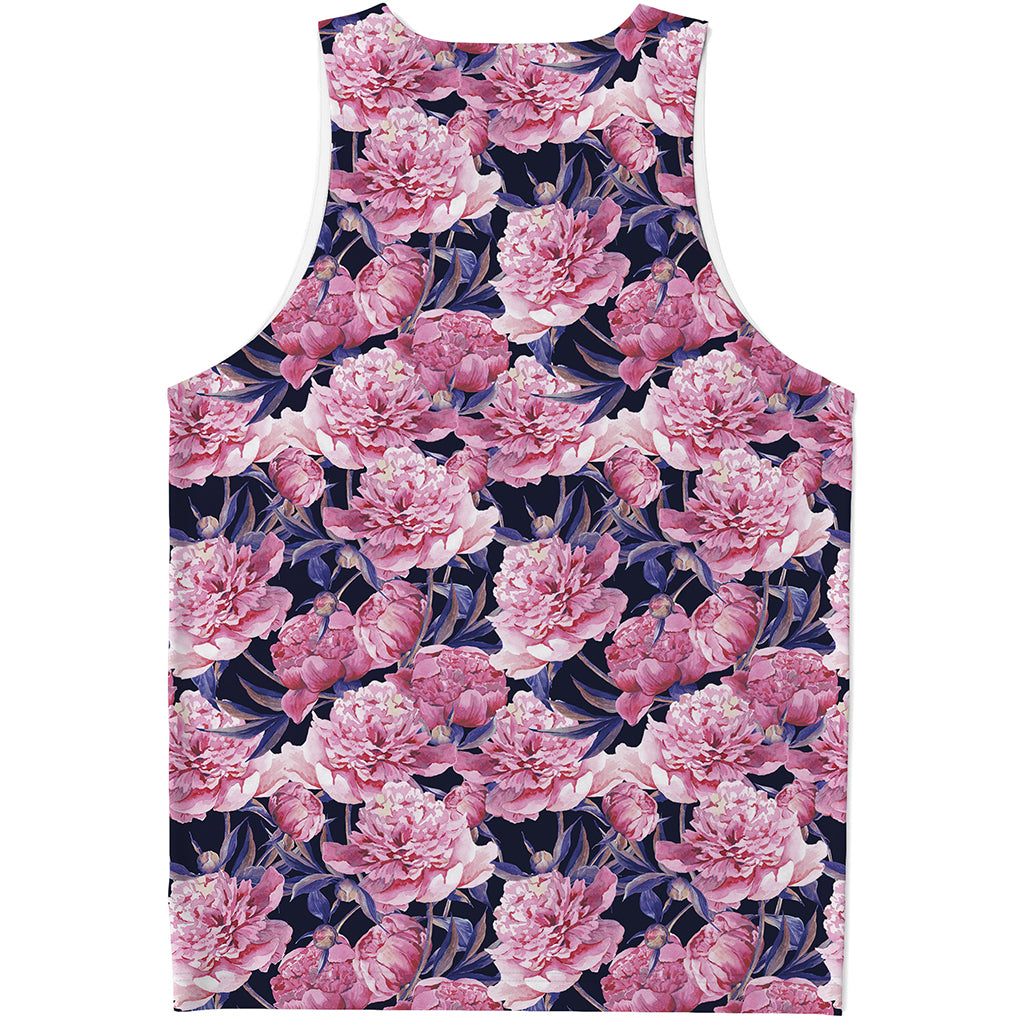 Vintage Pink Peony Floral Print Men's Tank Top